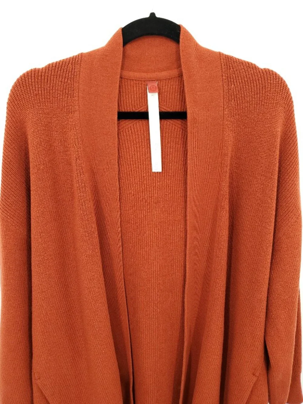 Lululemon Merino Wool-Blend Ribbed Long Wrap Sweater Sz 10 Cayenne Rust Orange